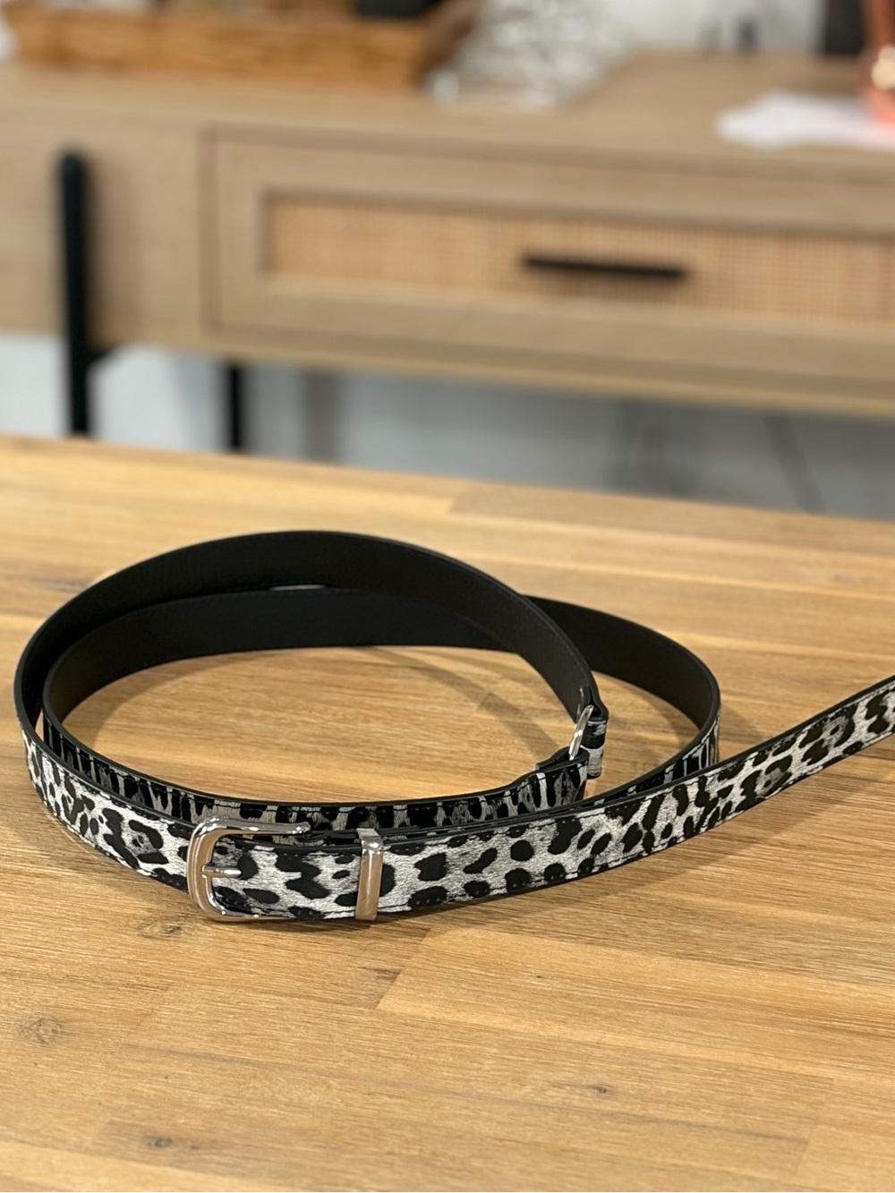 Women’s Black & White Leopard Print Belt - Fashion Accessory